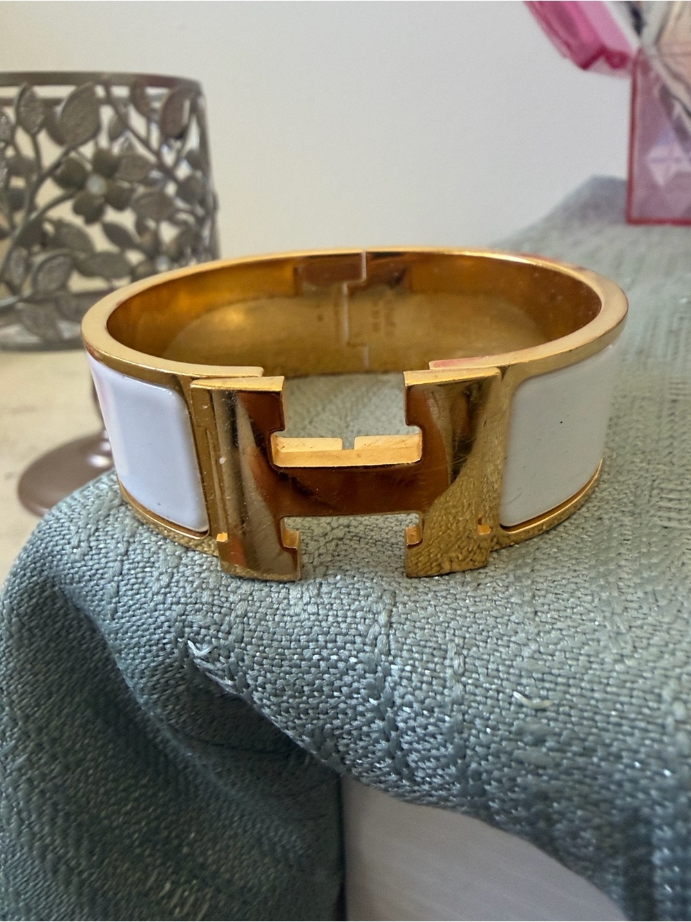 Hermes Gold and White Clic H Bracelet